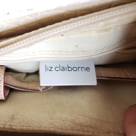 Vintage Liz Claiborne Purse Bag Off White Pink Alligator Imprint Shoulder - Picture 12 of 14